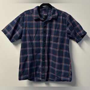 '16 PATAGONIA men's organic cotton navy/multi plaid button down shirt, M.